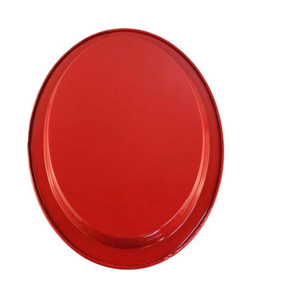 Red Oval Serving Platter 15" x 11" Durable Tin Lightweight Holiday Tray - Picture 3 of 6